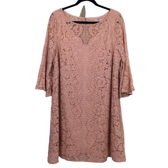 Lane Bryant Women's Romantic Feminine Lace Flounce Sleeve Pink Dress Size 14P - Picture 1 of 14